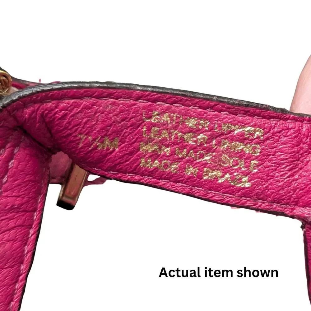 💖 Tory Burch Hot Pink Croc Embossed Leather Strappy Sandal 7.5